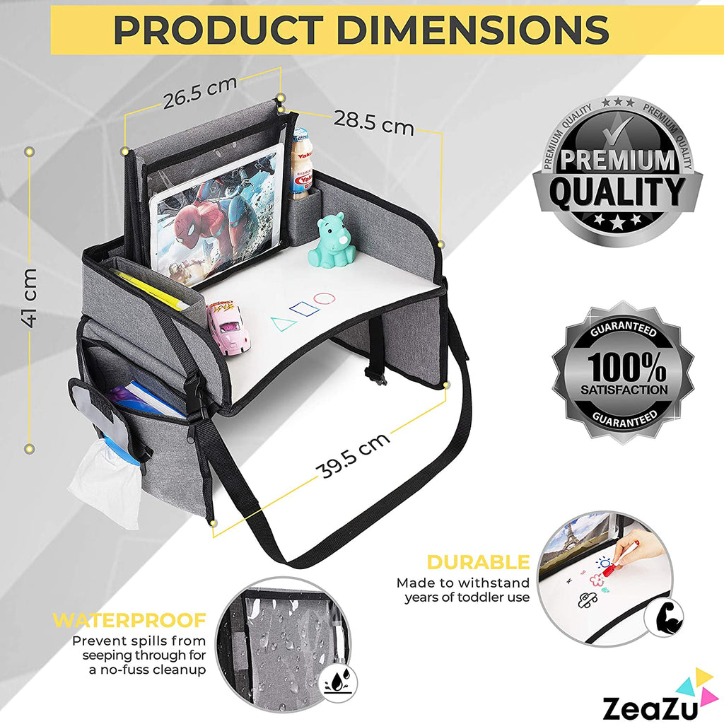 ZEAZU Kids Travel Tray with Bag - Toddler Car Seat Tray, Foldable