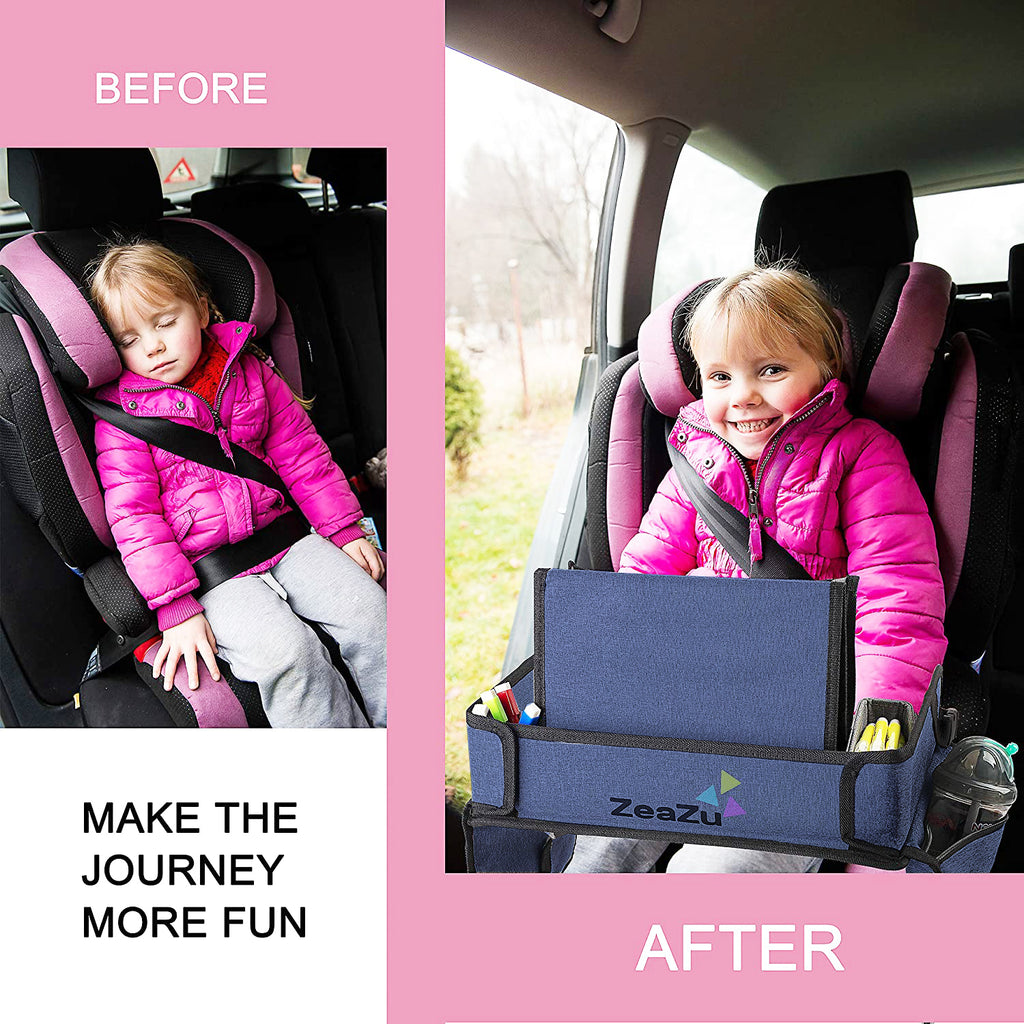 ZEAZU Kids Travel Tray with Bag - Toddler Car Seat Tray, Foldable